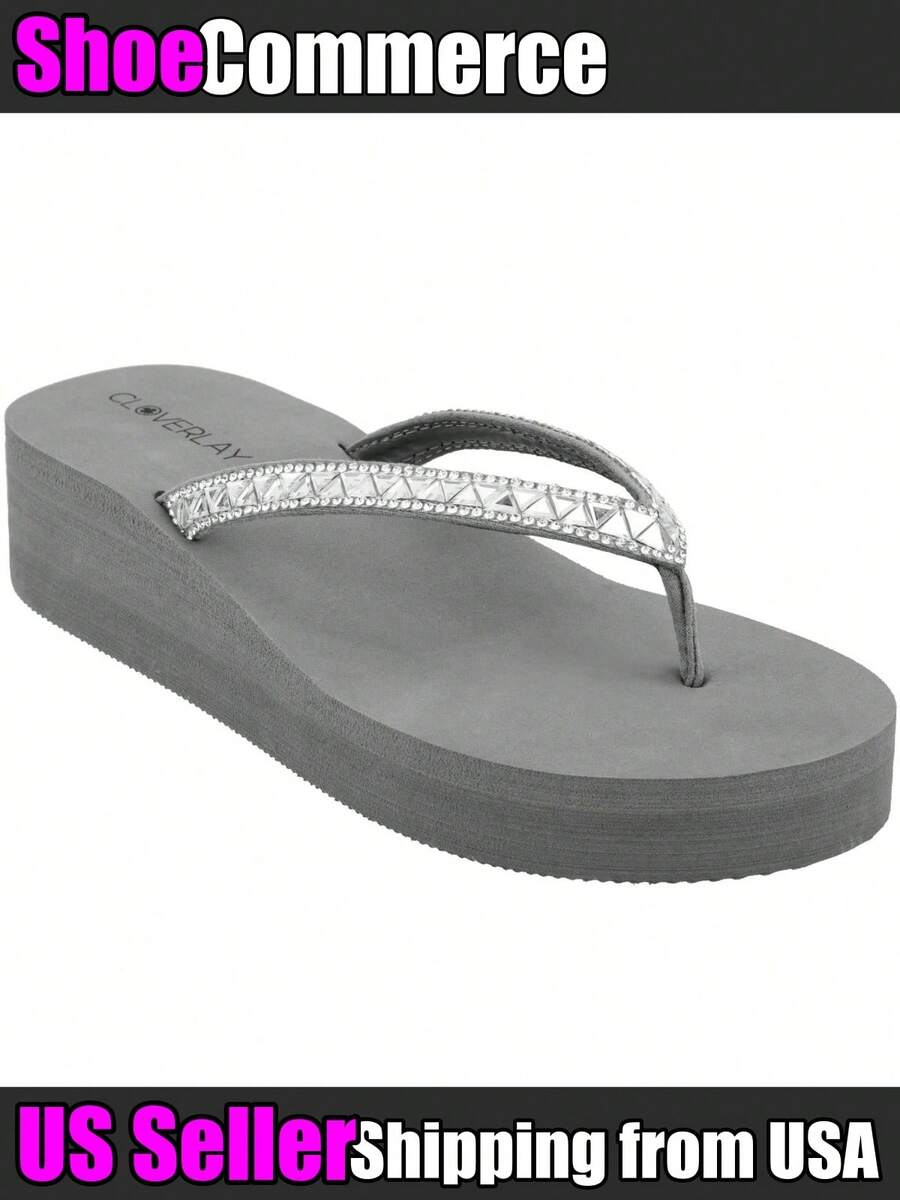 Chanclas de mujer Diamante de imitación Liso Guay Glamour Vacación De moda - Gris - Ver 1