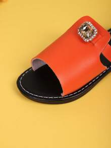 Children's Fashionable Slippers Summer New Style With Rhinestone Bag, Exposed Toe, Anti Slip Design, Stylish And Versatile Beach Slippers - Orange - View 7