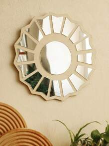 1pc Divine Feminine Wall Mirror - 30.5CM/12IN Sacred Sunburst Design With Wooden Frame, Boho Spiritual Mirror For Living Room, Meditation Corner, Bedroom Decor