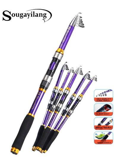 SOUGAYILANG Tragbare teleskopische Salzwasserfischrute - zusammenklappbare Reiserute für leichtes Angeln
