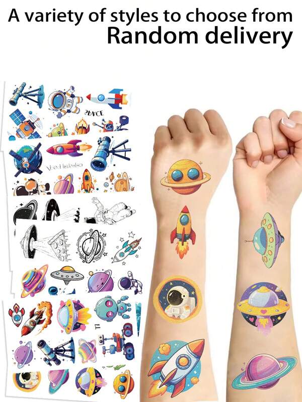 1pc Cute Cartoon Boys Girls Temporary Stickers, Waterproof Fake Body Painting Stickers, Rectangular, Lasts 2-5 Days, Funny Arms, Cartoon Fashion Stickers, Stationery Stickers, Children's Day, Easter Gifts,Suitable For Adult's Face, Hand, Neck,