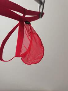 DomiGe 1pc Men's Sexy Lingerie, Red Elastic Mesh Thong - Red - View 10