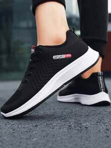 Zapatillas De Tenis Deportive De Moda Para Hombre, Malla Transpirable Casual Material Superior De Alta Calidad, Transpirable, Ligero, Cómodo, Seguro, Duradero, Material Único Y Respetuoso Con El Medio Ambiente, Suela Suave Diseñada Para Adaptarse A Sus Pies, Ligero Y Cómodo, Libremente Flexible, Altamente Elástico, Suave, Adecuado Para Fiesta, Deportes, Ocio, Caminar, Viajar, Ejercicio Jogger Y Otras Ocasiones. - Negro - Ver 4