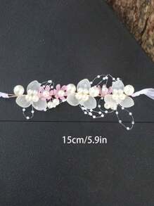 Gefälschte Perlen Handblume für Mädchen als Brautjungfer, Hochzeit Schnürblume, Braut Ballzubehör, Tanzbparty Deko, neue Girlande Super Fee Handblume für Geburtstagsmädchen, Aufführungs-Haaraccessoires, Geburtstagsgeschenk, Hochzeit Blumenmädchen Handblumen