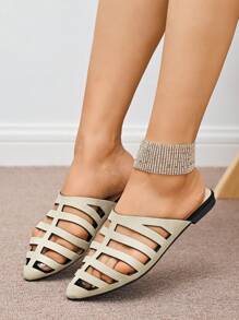 Nouvelles chaussures plates à enfiler pour femmes printemps/été, noir/beige, mode pointe pointue ajourée, mules confortables à enfiler, polyvalentes