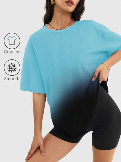 Speed mate Women's Leopard Gradient Crew Neck Short Sleeve T-Shirt,Casual Loose Top For Spring & Summer, Women's Clothing