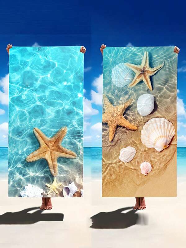قطعتين/قطعة واحدة منشفة شاطئ زرقاء فائقة اللين وسريعة التجفيف مزينة بنمط نجمة البحر والسمكة البحرية والأصداف- مضادة للرمال، امتصاصية عالية من ألياف ناعمة جدًا، مثالية للمسابح والرحلات والمخيمات والغوص والاستحمام - بطراز استوائي، 59 * 29.5 بوصة / 47.2 * 19.68 بوصة - احتياجات سفر مثالية، منشفة يوغا | منشفة شاطئ متألقة | نسيج سريع التجفيف للسفر الصيفي والعطلات والحمام وأساسيات الشاطئ