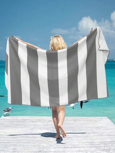 SHENG CHUN Toalla de playa de microfibra súper suave, de gran tamaño, con opciones de varios tamaños, en colores azul, azul marino, rosa, gris claro y estampado de rayas en acuarela. Absorbente y esencial para el baño, ideal para vacaciones, playa, piscina y gimnasio. Multiusos.