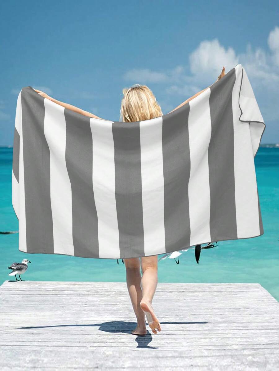 1 Pc Extra Large Size Multi-Size Blue, Navy, Pink, Light Gray Watercolor Stripe Super Soft Absorbent Microfiber Beach, Swimming, Pool, Gym Towel Summer Travel,Vacation Holiday Bathroom Decor Beach Essentials