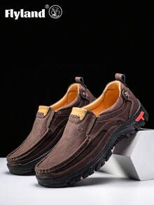 Men's Classic Fashion Slip-On Plus Size Loafers Retro British Soft Sole Men's Shoes Casual Everyday Hiking Shoes Versatile Work Shoes - Brown - View 1