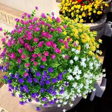 8Pack Eucalyptus Fake Flowers, No Fade, Lifelike, ArtificialPlastic, For Hanging Planters, Outside, Porch, Window Box, WeddingIndoor, Outdoor, Housewarming, Spring, Summer Decoration(No Flower Basket)