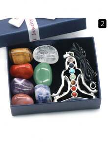 8pcs/Set Of Natural Crystal Stones, Chakra Meditation Spirit Treatment Stones, Room Decoration - Natural Stone + Pendant - View 1