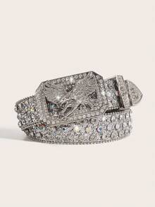 1 件女士西部牛仔风格水钻装饰 Y2K 腰带，适合日常、派对和聚会