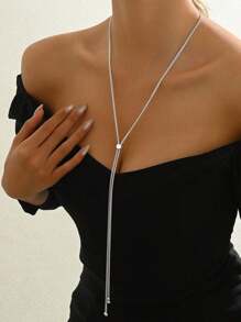 1pc New Fashion Adjustable Y-Necklace With Snake Bone Chain Design, Versatile Sweater Necklace