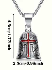 1 pieza Campana estilo retro punk Guardián para motocicleta, campana de la suerte con cruz, ala de ángel y caballero, accesorio de metal para motocicleta