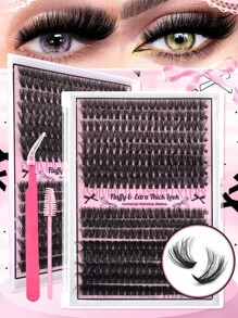320PCS Lash Clusters Fluffy D Curl 60D 80D Individual Lash Clusters Extra Thick Natural Look Dramatic Volume Long Lasting Super Light Ultra Soft Reusable Individual Eyelash Extension Kit With Makeup Tweezers For Beginner Use At Home Daily Life Party New Years&Gift Set