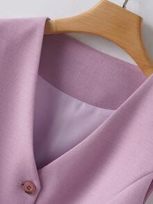 Women's Solid Color V-Neck Jacket, Fashion Commuter Outerwear, Spring/Autumn - Mauve Purple - View 3