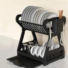 1pc Kitchen Storage Rack Holder For Drying Dishes, Bowls, Utensils, Double Layer Cutlery Organizer