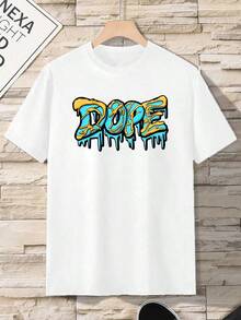 Dope  Print T-Shirt, Short Sleeve Round Neck Casual Top, Suitable For Summer And Spring, Men's Clothing - White - View 2