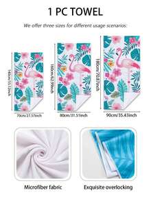 1 pièce Serviette de plage avec motif floral et flamant rose, en fibre super douce, séchage rapide et absorbante. Convient pour la natation, les voyages de vacances, le camping en extérieur - Multicolore - Voir 3
