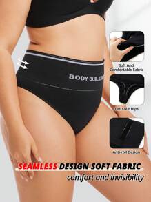 FLARIXA 3Pcs Plus Size Seamless High Waist Thong Women Shapewear Bottom Tummy Control Belly Shaping Panties Body Building Underwear Double Waistband No Rolling Thongs