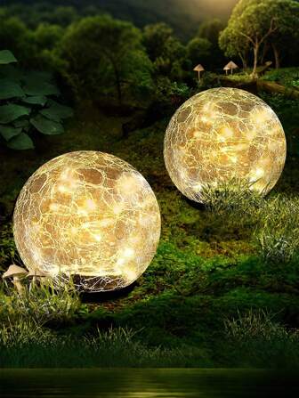 1PC Solar Outdoor Courtyard Light, 30LED Crackle Glass Ball Light, Ground Landscape Garden Decorative Light, Outdoor Decorative Crystal Ball Buried Light, Garden Decorative Ice Ball Light For Pathway/Patio/Lawn/Courtyard Solar Ball Decorative Light (Including Ground Stake)