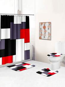 1pc/4pcs Abstract Modern Pattern Bathroom Waterproof Shower Curtain Set With 12 Hooks, Non-Slip Bath Mat, U-Shaped Contour Rug, And Round Toilet Lid Cover, Full Scene Bathroom Decor Set Back To School