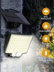 1 pieza Luz de pared exterior con sensor de movimiento alimentada por energía solar con 106 LED - Impermeable, haz de luz de 120°, incluye cable de 5,03 metros - Perfecta para acampar, jardines, pasillos y garajes