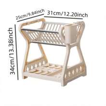 1pc Kitchen Storage Rack Holder For Drying Dishes, Bowls, Utensils, Double Layer Cutlery Organizer