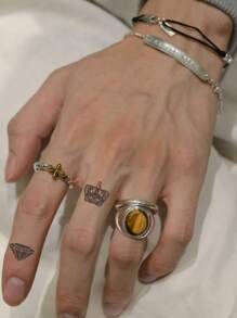 1 Pieza Tatuaje temporal geométrico de corona de diamante semi-permanente, resistente al agua y al sudor, dura de 1 a 2 semanas, realista a base de jugo de hierbas, antifricción, no reflectante, tatuaje falso negro para mujeres y hombres, pegatinas de tatuaje para brazo, pecho, pierna, abdomen, cintura, dedo, cuello, arte corporal modernista