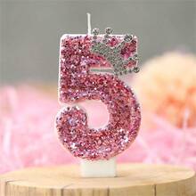 1pc Pink Crown Birthday Candle, Sparkling Number Candle Cake Decor With Glitter, Suitable For Girl, Lady, Anniversary Celebration - Multicolor - View 12