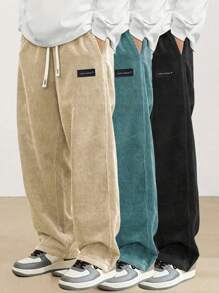 Hidkat Pantalon décontracté à jambe droite en velours côtelé avec cordon de serrage à la taille pour hommes, pantalon de survêtement de style rétro pour le printemps/l'automne