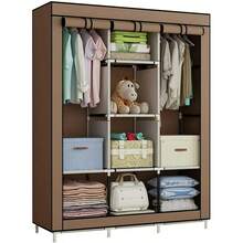 Closet Armable, Armario Organizador, Rack Organizador con Lona Anti-Polvo, Para Ropa, Bolsas y Zapatos, Fácil de Armar, Compacto, Para Habitación - Marrón - Ver 1