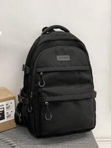 新款多层设计背包，简约百搭，大容量校园风背包，适合上学、旅行、书包、返校用品包，适用于中小学生和大学生。 - 黑色 - 查看 6