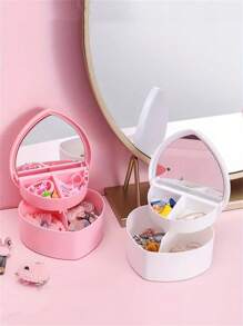 1pc Double Layer Heart Shaped Mirrored Jewelry Storage Box, Women Makeup Organizer Suitable For Jewelry & Accessories Like Earrings, Rings, Necklaces, Multi-Functional Desktop Storage Box, Gift For Her