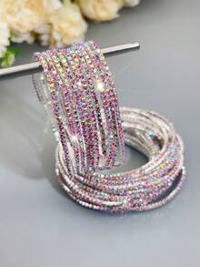 G-S 1 Set Multi-Strand AB Color Sparkly Radiant Extremely Thin Rhinestone Elastic Bangle Bracelet For Women, Everyday & Party - Rhinestone Bracelet - View 5