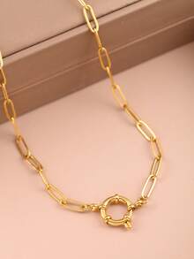 1pc Gold-Tone Stainless Steel Snake Bone Chain Necklace For Women - Gold - View 3