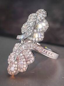 1 件奢华方晶锆石叶形戒指，适合女士婚礼情人节礼物珠宝 - 1# - 查看 6