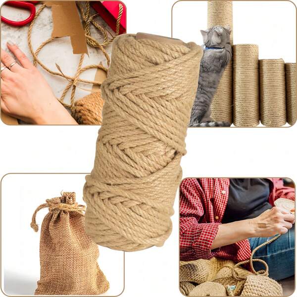 Cuerda de yute de 1-8MM, 66-330 pies, cuerda trenzada de 3-6 hebras, resistente y gruesa, para manualidades, rascadores para gatos, columnas de rascado, árbol, envolver regalos, artesanía y decoración del hogar, Navidad, boda, a granel