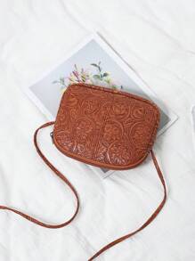 Torebka typu crossbody ze sztucznej skóry z wytłoczonym wzorem kwiatowym dla kobiet, modna, słodka torebka na telefon komórkowy, swobodna torba na ramię z zamkiem błyskawicznym