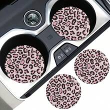 2 pièces Dessous de verre de voiture à motif imprimé léopard, stylé et , séchage rapide, antidérapant