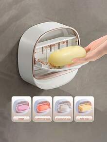 1/3 件免打孔壁挂式肥皂盒，双层塑料浴室和厨房储物架，纯色 - 彩色 - 查看 6