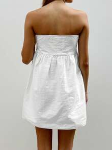 Women Tube Dress Solid Color A-Line Dress Strapless Dress Summer Backless Mini Dress - 白色 - 查看 5