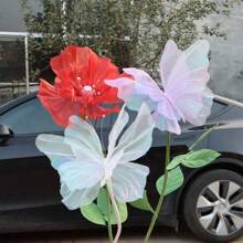 1 Set: 1 Pc 50cm Giant Waterproof Artificial Flower + 1 Pc 50cm Giant Butterfly Yard/Garden Decor, Suitable For Outdoor Yard, Lawn, Living Room, Bedroom, Perfect For Holidays, Weddings, Wedding Photography Props, Display Window Decoration