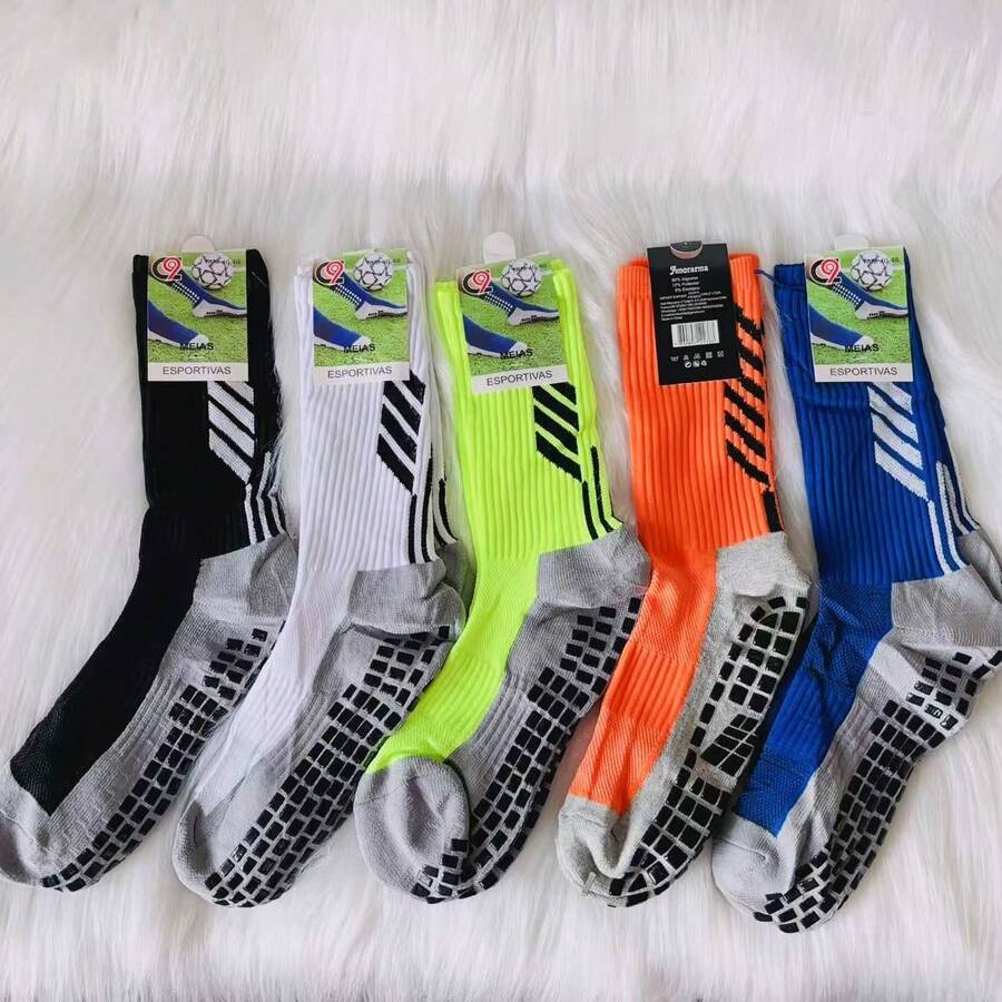 Kit 5 Pairs High Quality Non-Slip Cotton Football Socks High Top - Multicolor - View 1