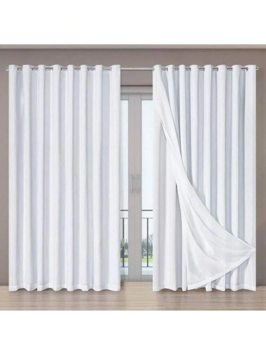 Linen Gauze Voile Curtain With High Standard Microfiber Lining And Chrome Eyelets Voile Flame - White - View 1