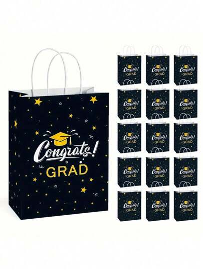 10/5pcs Graduation Theme Paper Bags, White Kraft Paper Bags, Birthday Party Gift Bags, Shopping Jewelry Handbags, Graduation Congratulations Gift Bags, Party Gift Packs, Craft Handbags, Candy Paper Bags, Party Gift Decorations, Party Supplies
