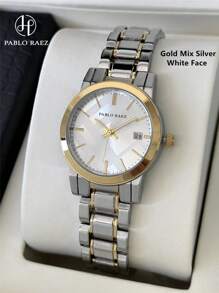 1 Stück 18K Gold Schmuck Sommer Accessoires Frauen Vintage Uhr Damen Luxus Kleid Uhr Edelstahl schwere Armband Kette Romantische Montre IPG Vergoldet Topmarke Neu AAA Qualität Elegant Hochwertig Modisches Karomuster Design
