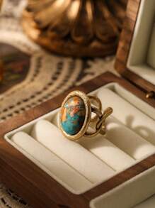 1 Pieza Anillo Ajustable De Cobre Con Piedra De Emperador De Estilo Vintage De Moda Para Mujer, Regalo De Banquete De Alta Gama, Fiesta
