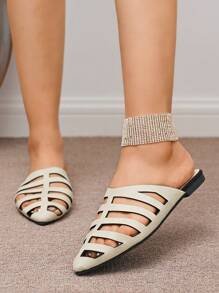 Nouvelles chaussures plates à enfiler pour femmes printemps/été, noir/beige, mode pointe pointue ajourée, mules confortables à enfiler, polyvalentes